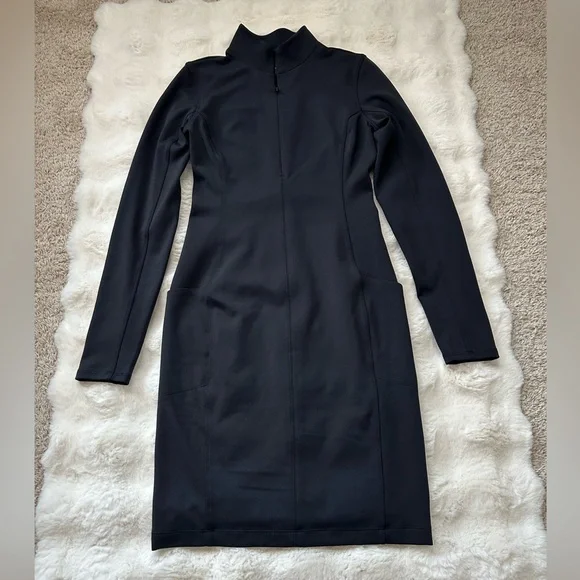 Athleta Delancey Black Half Zip Long Sleeve Mock Neck Dress with Pockets-SP - Picture 8 of 13